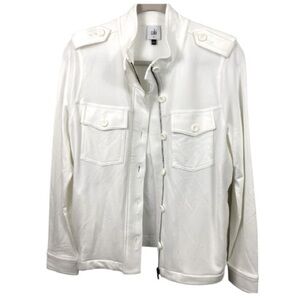Cabi White Button and Zip up Jacket Size Medium Cotton Blend Coastal Grandma